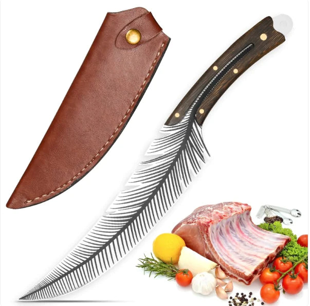 Feather Knife, Meat Cleaver Kitchen Cooking Knife with Sheath Outdoor Camping Thanks giving Christmas Gifts