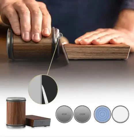 Wooden Handle Knife Sharpener, 1 Set Knife Sharpening Tool with 15 & 20 Degree Magnetic Angle, Kitchen Knife Sharpening Kit